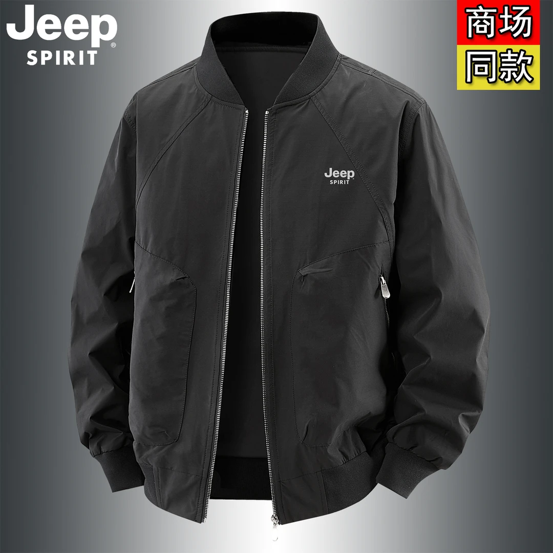 Jeep吉普飞行员夹克男士春秋季宽松工装立领休闲外套轻奢痞帅男装