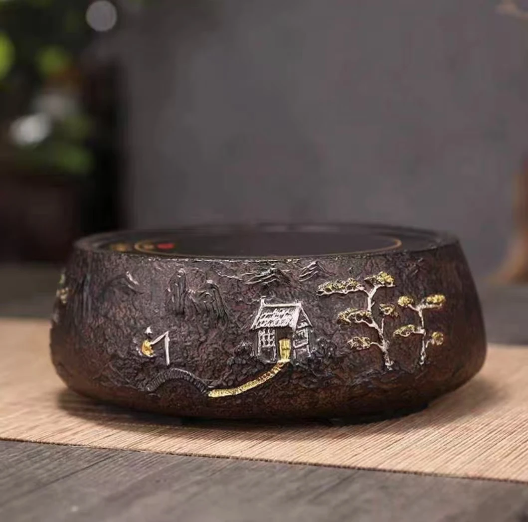 宋艺轩老岩泥世外桃源山水描金电陶炉煮茶炉1000w静音手作煮茶器