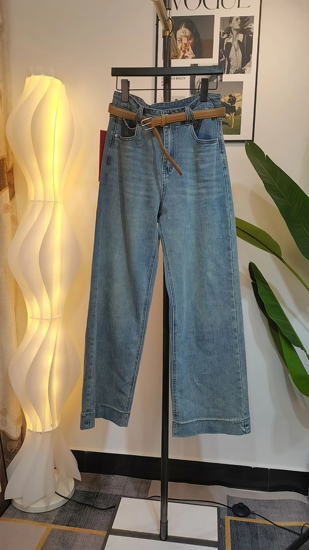 复古慵懒炸街软牛仔裤直筒女2025年春季新款遮肉显瘦窄版阔腿蓝色