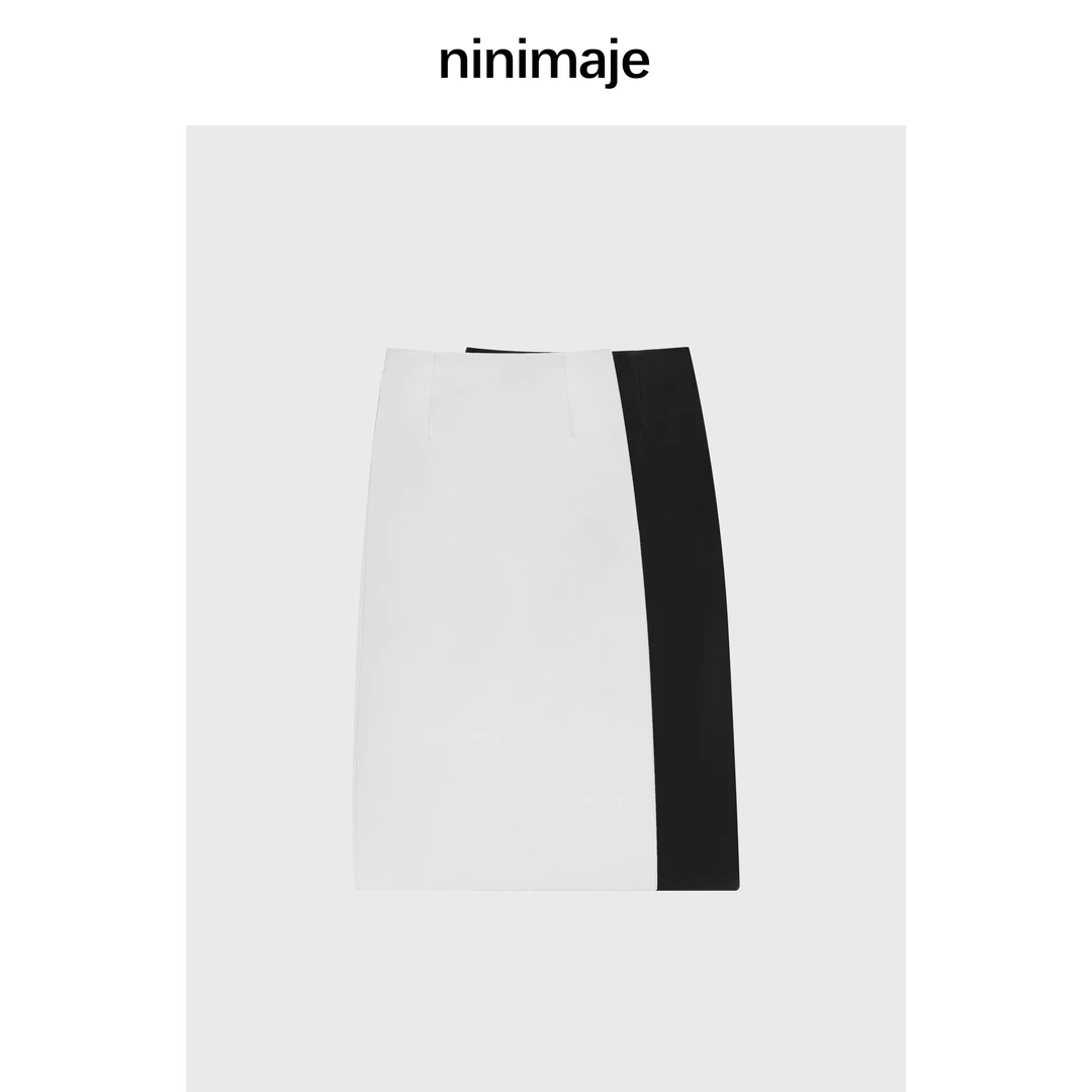 NanBeiBei  秋冬新款极简百搭挺括后开叉直筒棉裙  6812