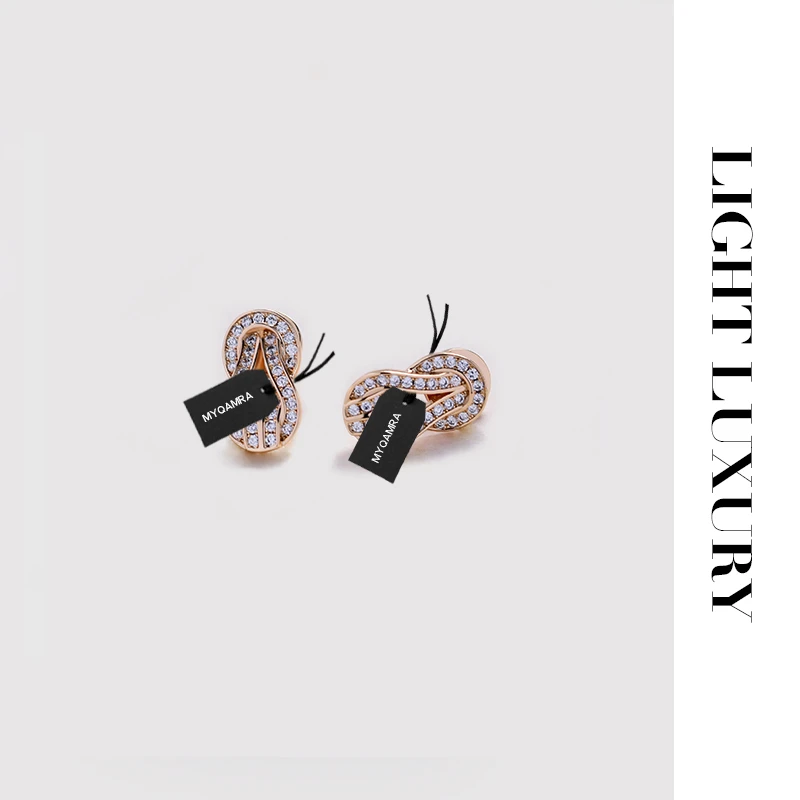 铜合金合成锆石耳饰 371 发财扣马蹄耳钉 镶钻 耳环女