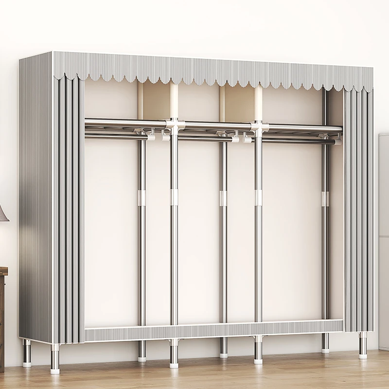 简易衣柜家用卧室钢架加粗厚收纳布衣柜出租房用组装布艺挂衣橱