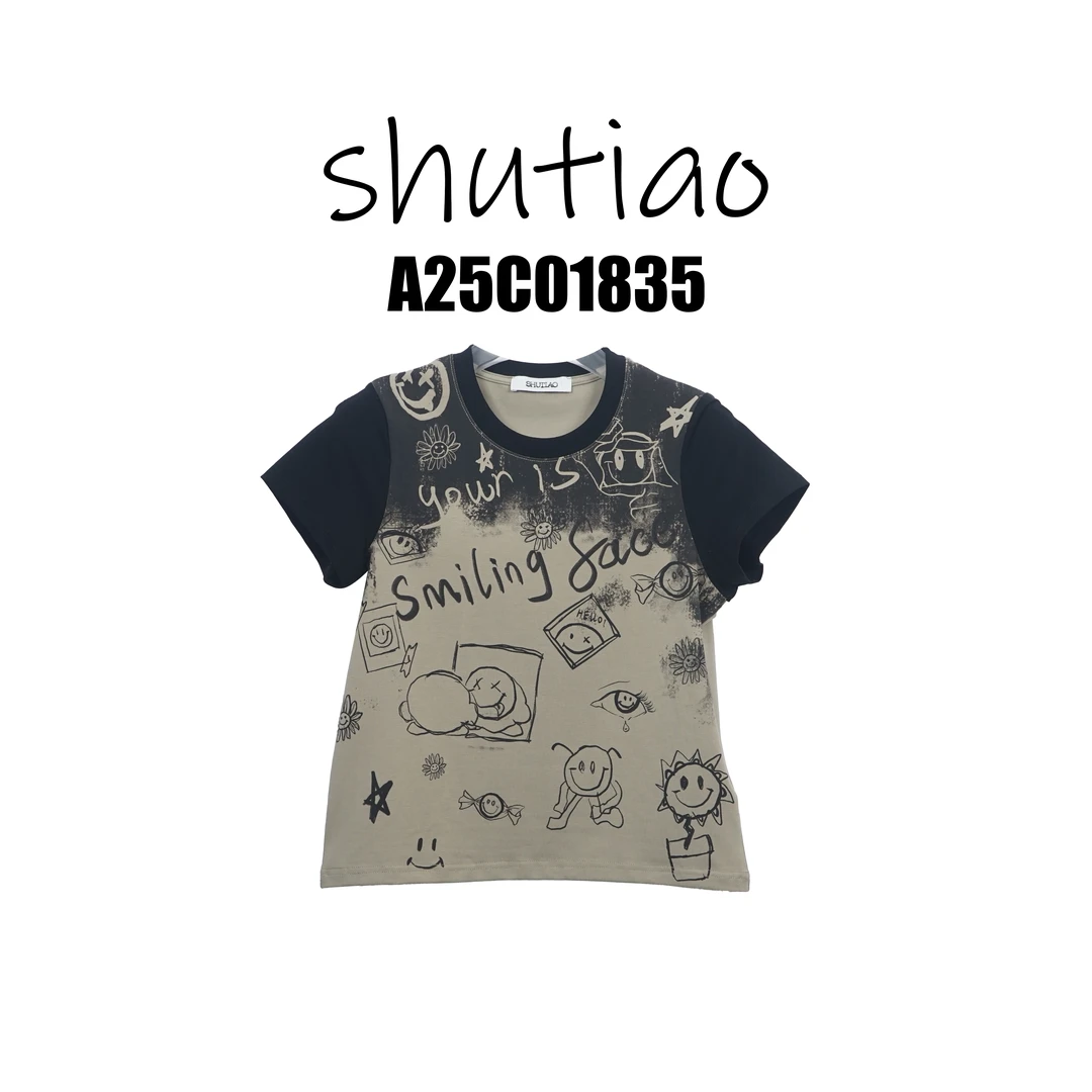 【SHUTIAO】2025夏季：新款小众设计款T恤A25C01835
