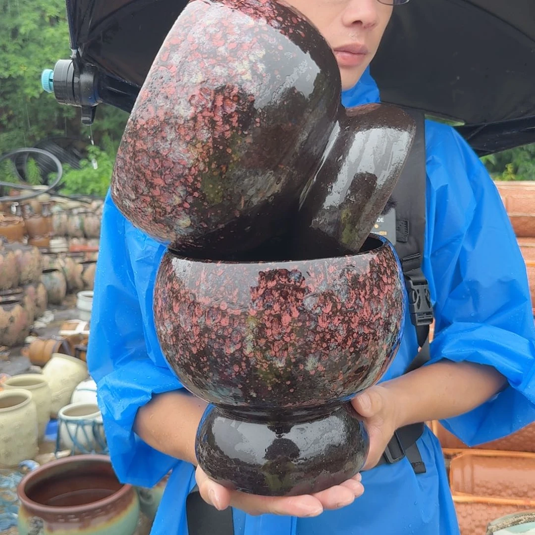 紫砂花盆口19高19（紫球两个