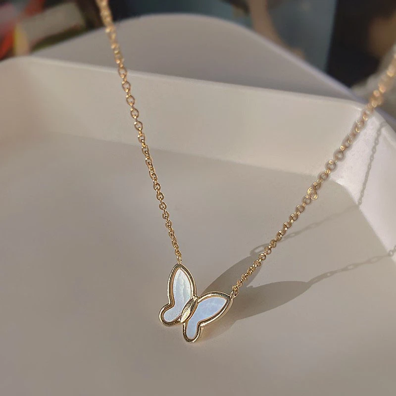 钛钢项链 春夏新款法式白贝蝴蝶项链【311】超仙时尚仙气ins爆款