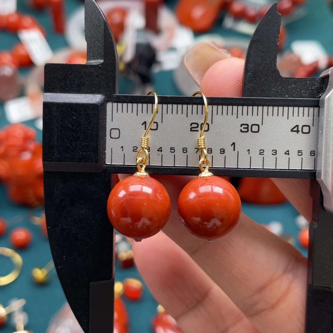 杨***梅南红玛瑙银S925镶嵌南红满肉单珠耳钩