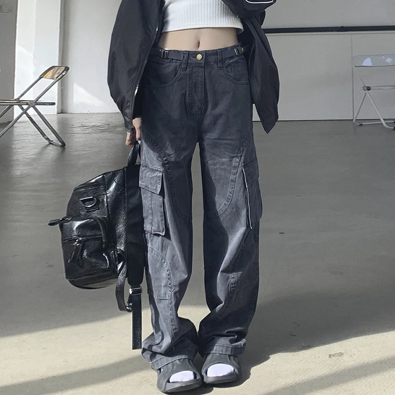 裤长108cm 美式做旧辣妹工装裤女水洗复古宽松高腰中性风秋冬加长