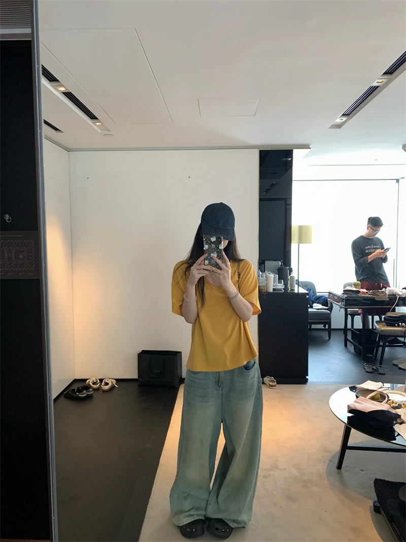 【OPENING自制】腿型救星 复古水洗做旧脏脏阔腿慵懒宽松牛仔裤