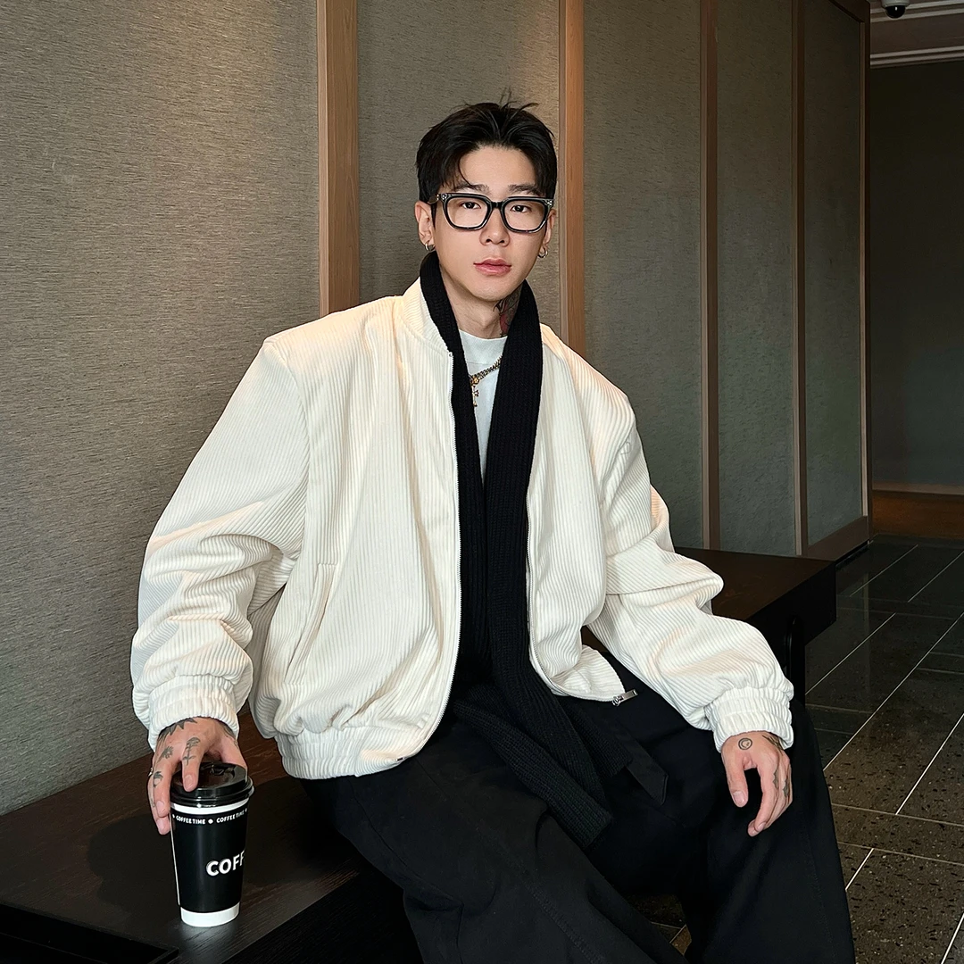 OXFREAK「极简row风」肌理感棒球领棉服男冬季加厚保暖飞行员外套