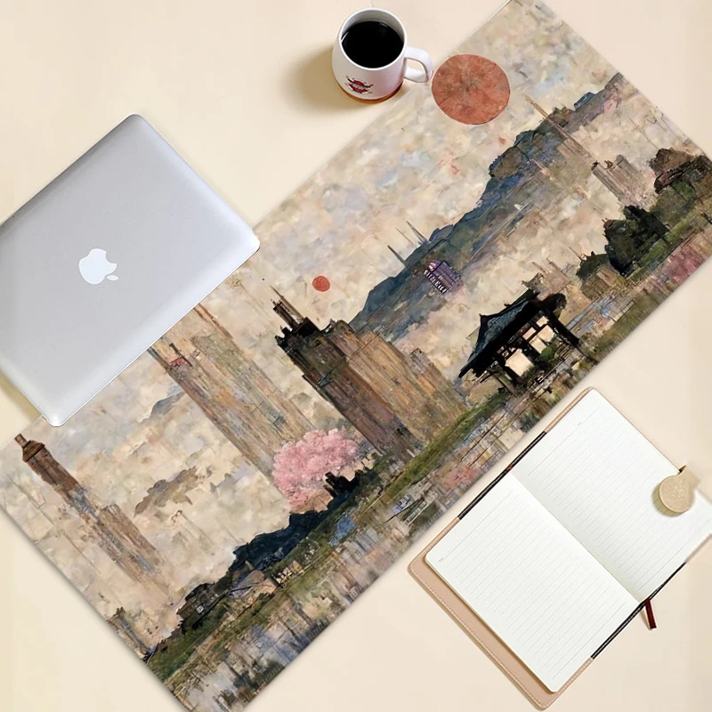 复古文艺油画鼠标垫超大水彩办公桌垫复古电脑垫宿舍桌布女厚宿舍