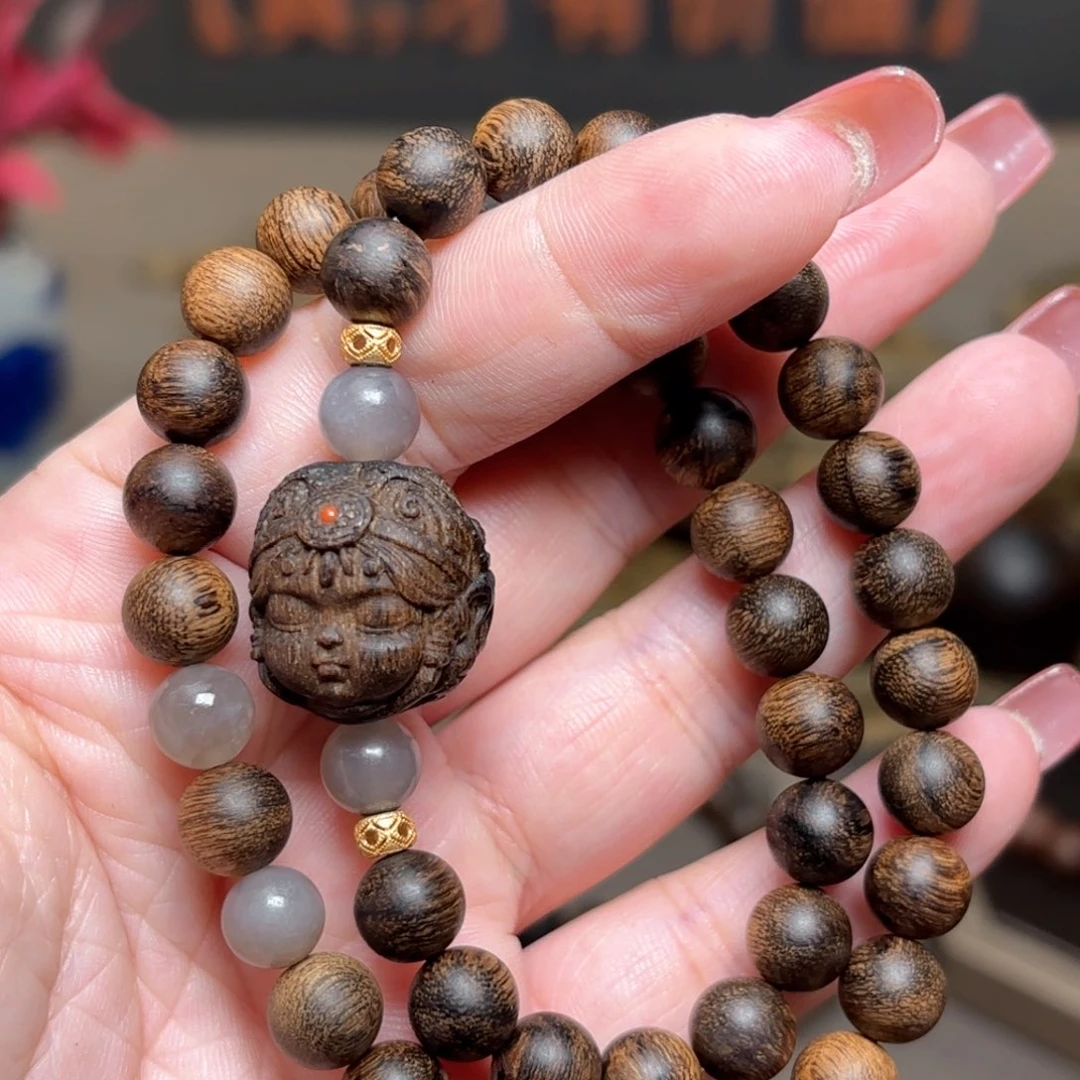 沉香手串越南芽庄黄棋楠瘤疤08➕扎基沉香木雕