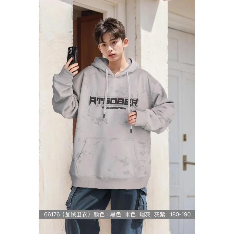 青少年大童冬季羊驼绒满印连帽卫衣（176A）