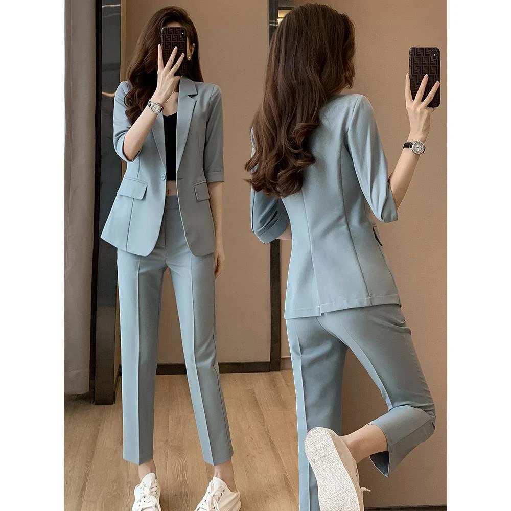 七分袖西装套装女2025新款夏季薄款职业装气质小个子休闲西服外套