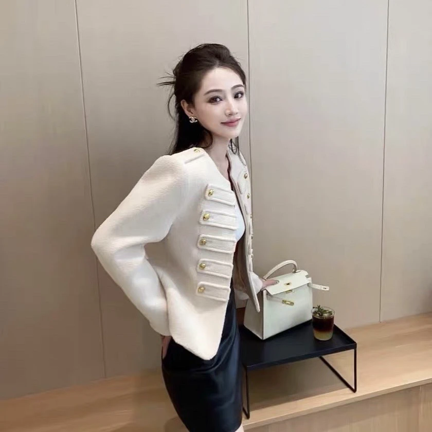 99新 Celine/思琳 D500577/里衬字母军装风短外套/尺码36