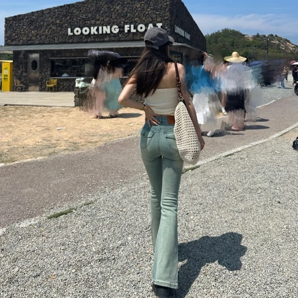 早秋新款牛仔裤女做旧美式复古喇叭裤修饰腿型立显大长腿