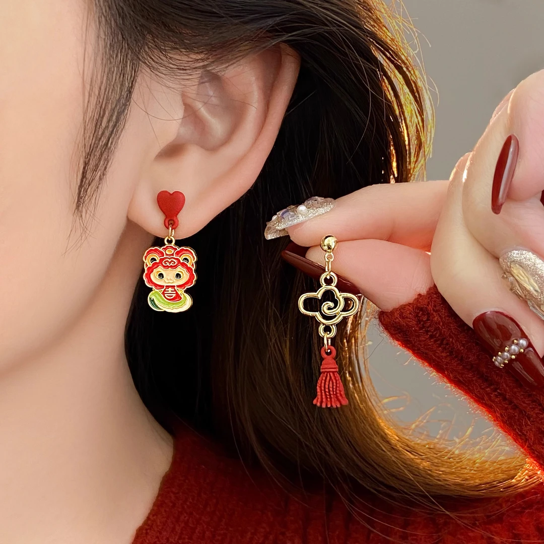 铜合金耳饰 吉祥新年耳钉女款红色耳环2024新款爆款喜庆过年耳饰
