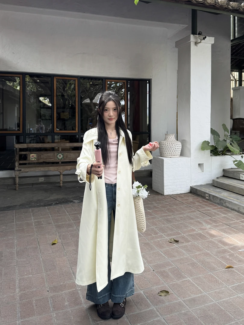 【清苍】瞌睡兔【春日来信风衣】韩版百搭气质白色外套宽松风衣241205
