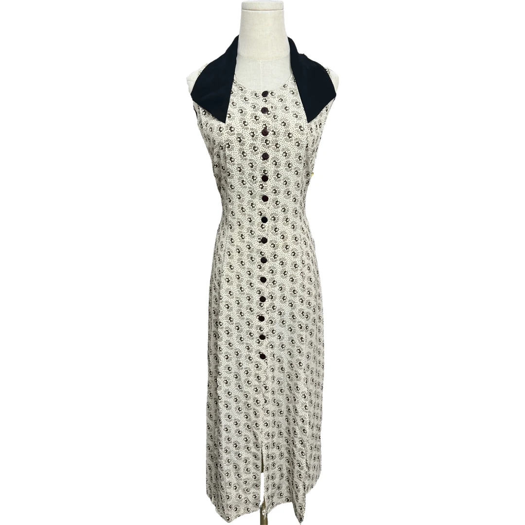 vintage古着孤品90年代碎花港风复古法式百搭显瘦遮胯气质连衣裙