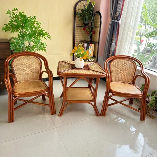 公关椅套装手工玛瑙藤复古客厅简约书房办公休闲藤椅藤编椅子