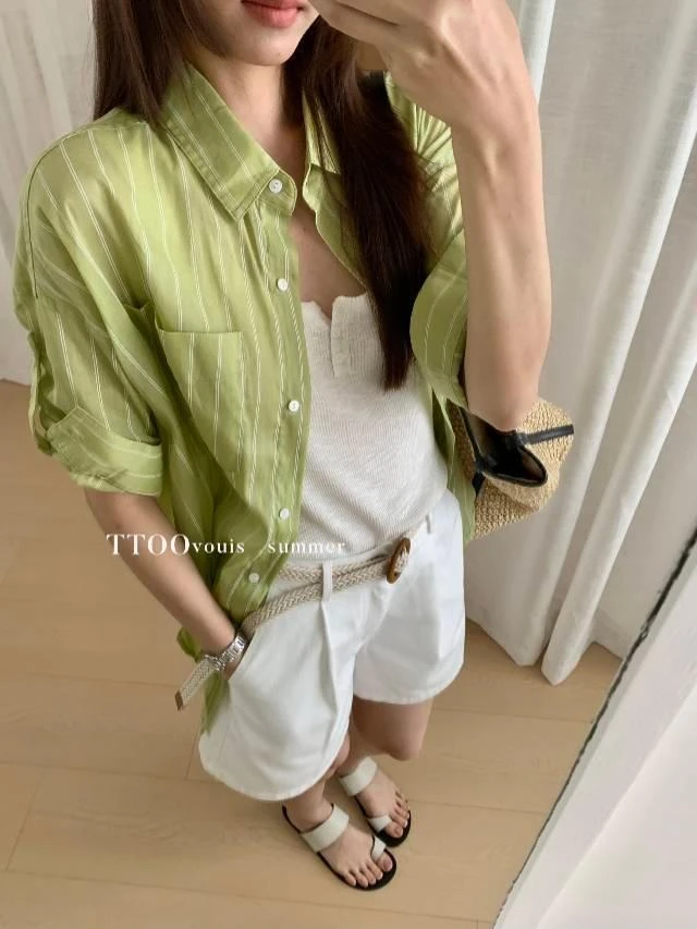 2186 ttoo~韩系休闲条纹衬衫