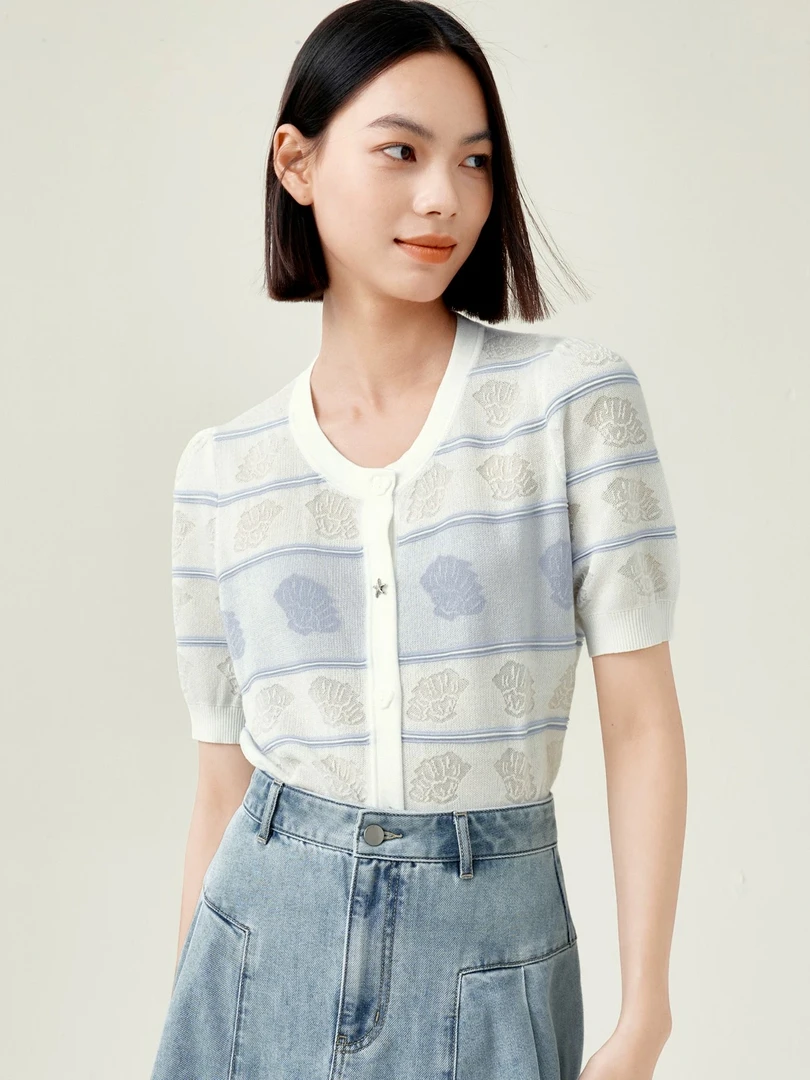 【珍珍粉丝专享】7324--16针进口机立体贝壳织花开衫