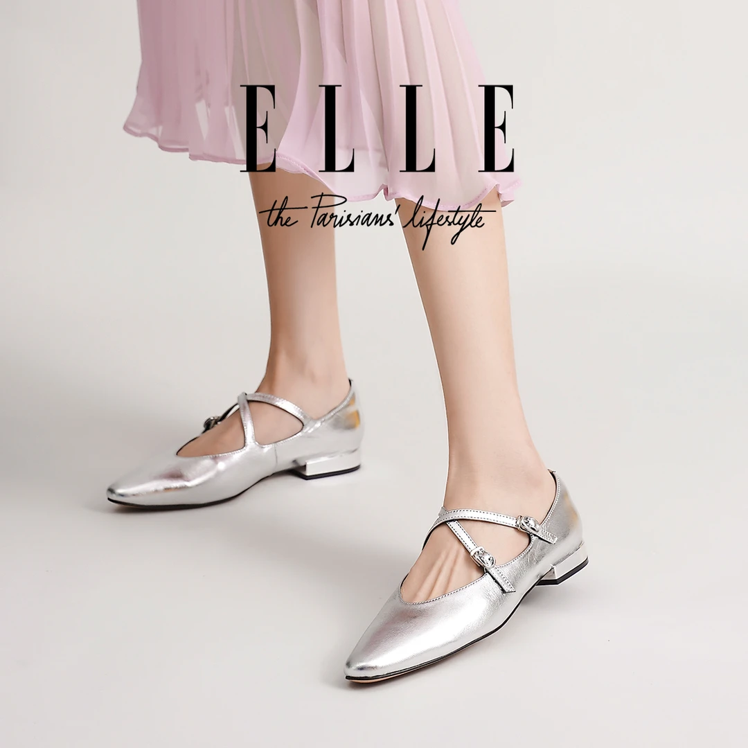 ELLE平底芭蕾舞单鞋法式仙女玛丽珍鞋2025新款软底方头瓢鞋不累脚
