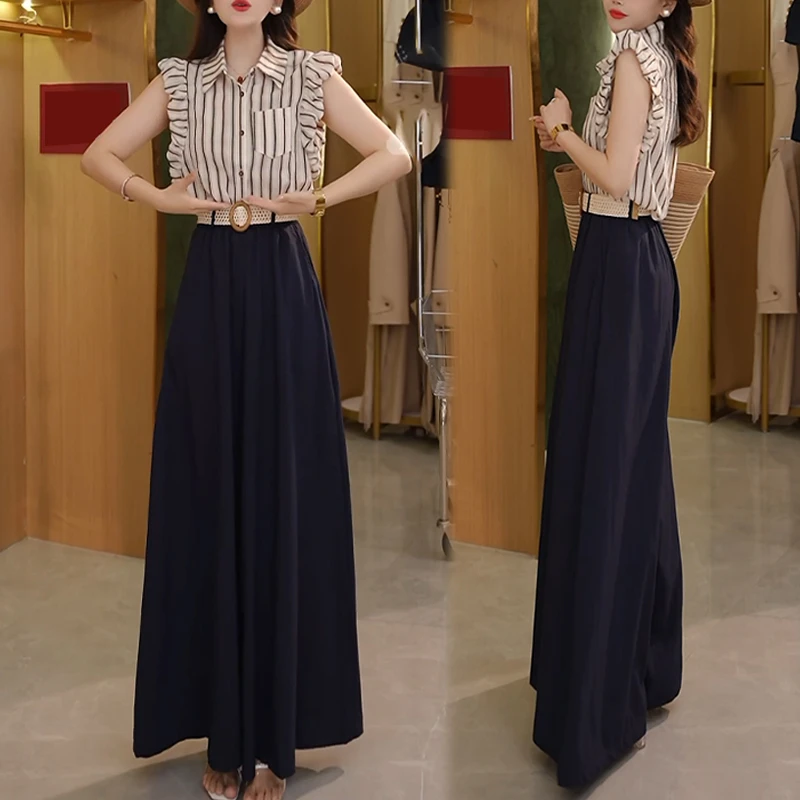 洋气减龄高级感短袖衬衫阔腿裤两件套2025夏新款流行时尚女装套装