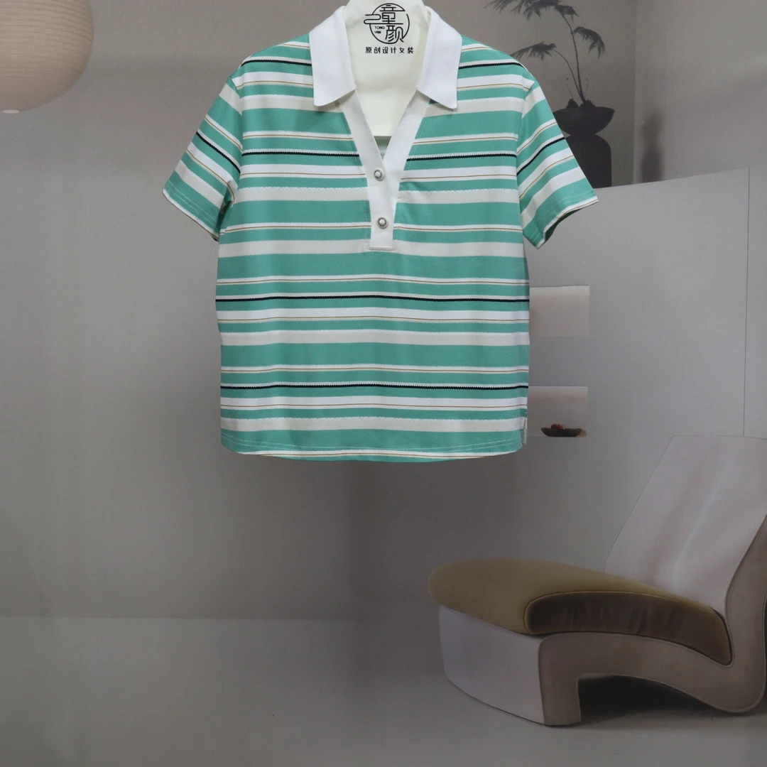 【9374】高品质原创设计条纹上衣L