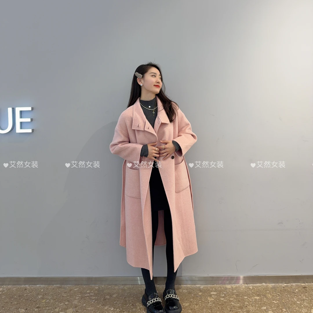 艾然阔版减龄大衣冬装新款女装羊毛大衣长款设计感毛呢上衣外套05