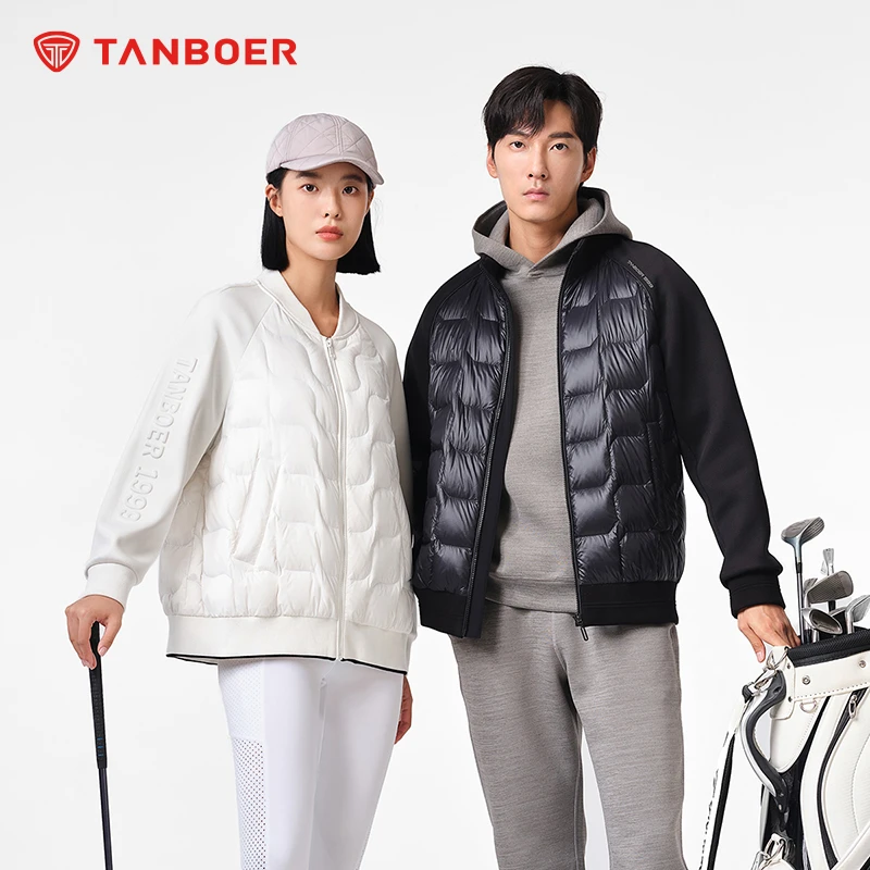 坦博尔秋鹅绒短款菱形女士棒球服保暖卫衣羽绒服情侣外套TB235280