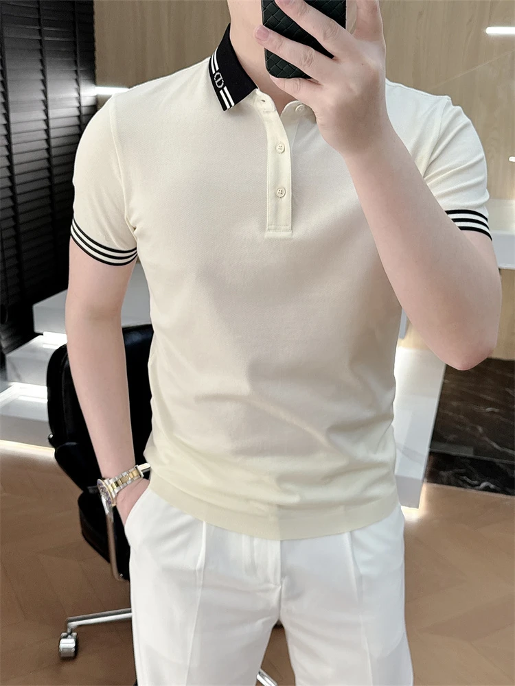 2025夏季新款男款polo衫欧货时尚纯棉翻领短袖T恤休闲条纹打底衫