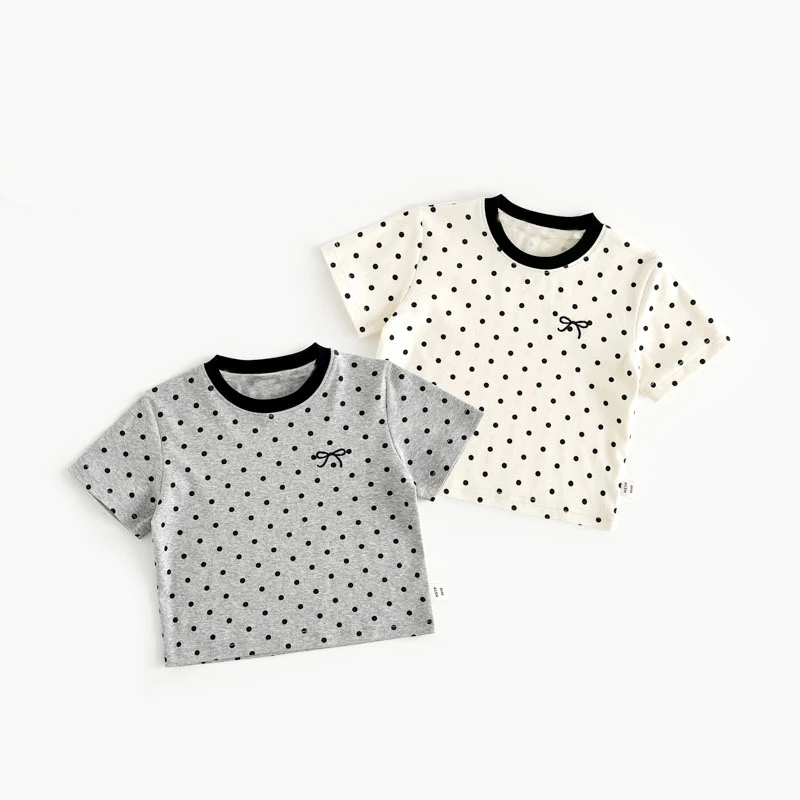 纯棉新款圆点洋气时尚百搭女童夏装T恤儿童短袖女宝宝夏季童装女