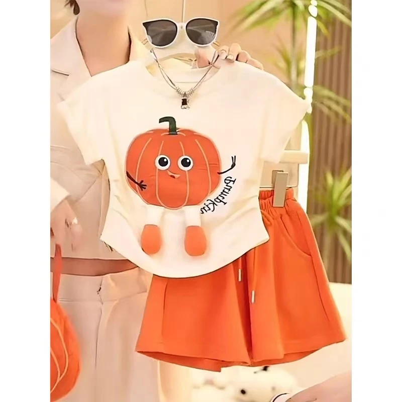 【95】-女童学院风套装夏季2025新款儿童服装卡通两件套326