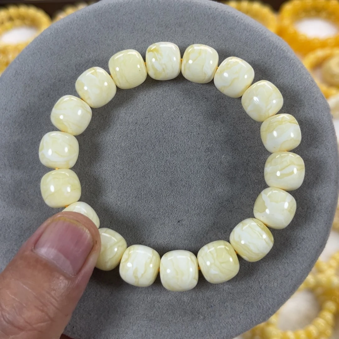 未镶嵌蜜蜡手串木***6俄料同料瓷白金纹虎皮