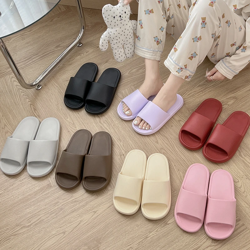 简约纯色防滑拖鞋女夏季情侣浴室洗澡厚底皮纹室内居家用凉拖鞋男