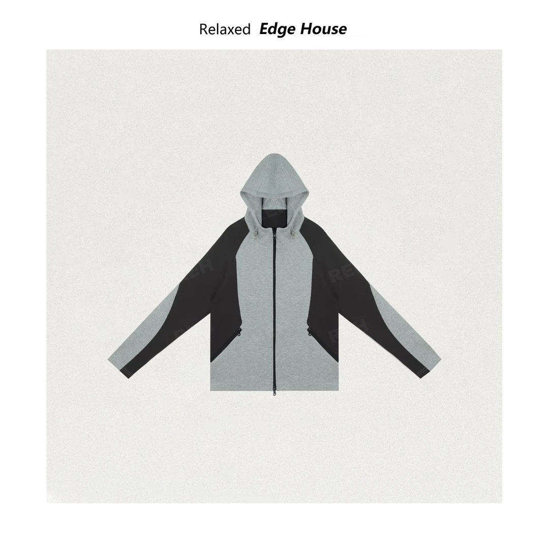 【呵呵家】一见钟情 设计师品牌撞色拼接拉链帽衫户外休闲连帽