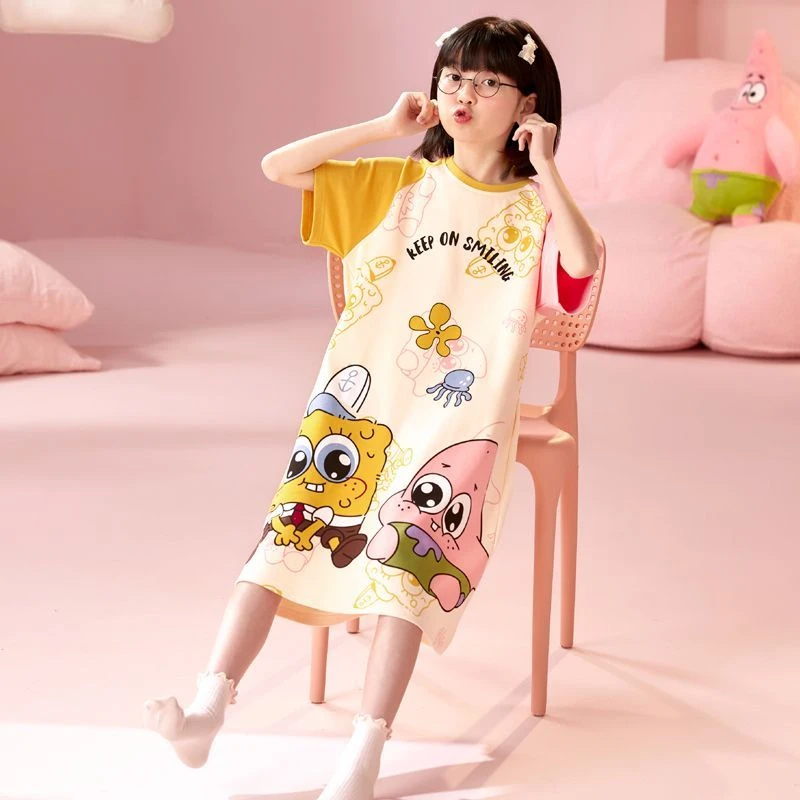 女童公主风连衣睡裙2024夏季短袖新款卡通女孩睡衣中大女童家居服