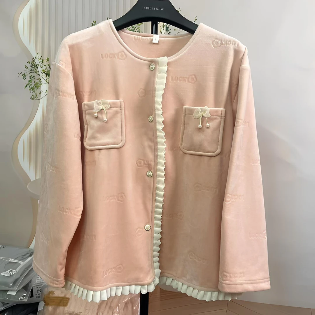 93463海岛绒女士睡衣长袖套装冬季海岛绒家居服女士睡衣女套装