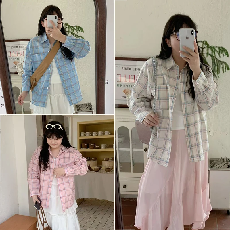 【C】大码微胖MM2025新款上新宽松百搭时尚小众格纹衬衫  5510