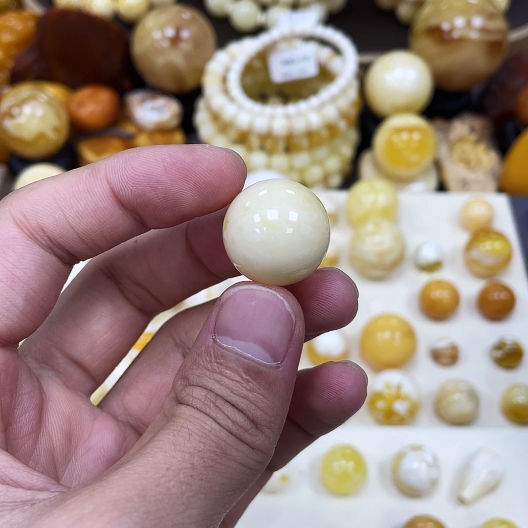 蜜蜡未镶嵌珠宝奇石19.6mm【浓白奶白】圆珠