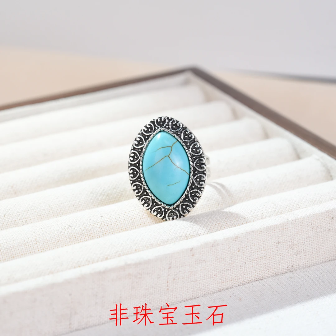 铜合金树脂戒指 铜合金树脂女士戒指蓝色复古饰品首饰指环7118-3