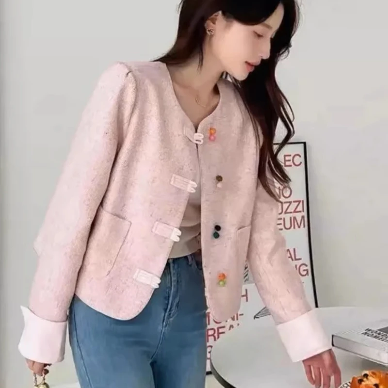 彩色扣短款外套女装2025秋季国风设计感小个子时尚气质上衣 6211