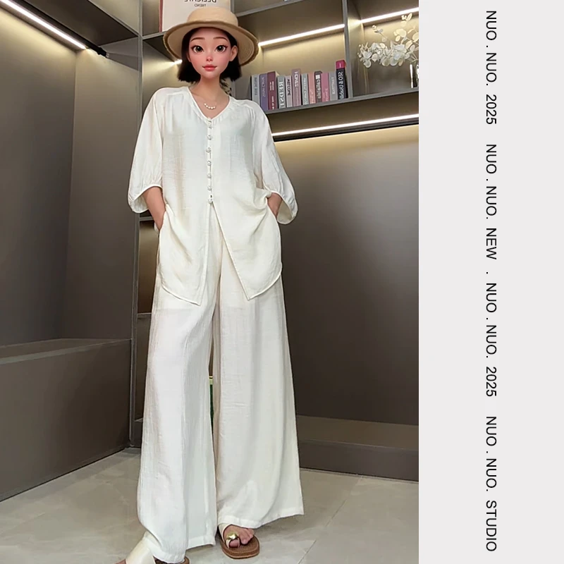 （马尔代套装）中袖宽松气质时尚百搭休闲中长款显瘦防晒设计师套装