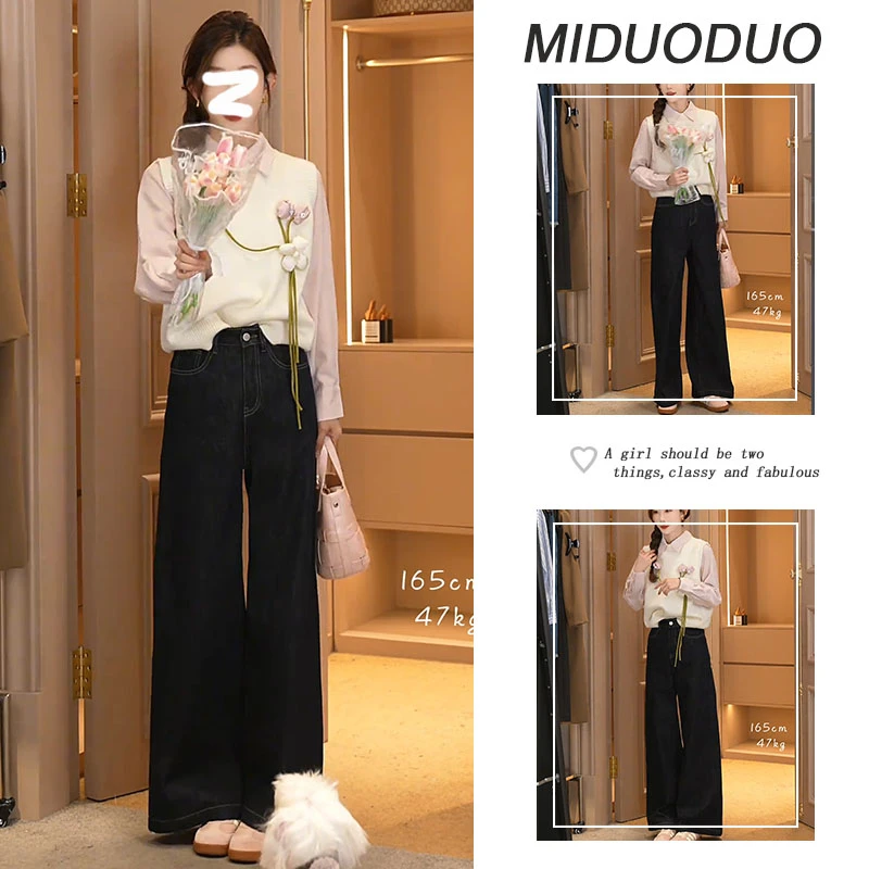 2025春季穿搭一整套女新款韩版通勤衬衫温柔风背心直筒裤子三件套