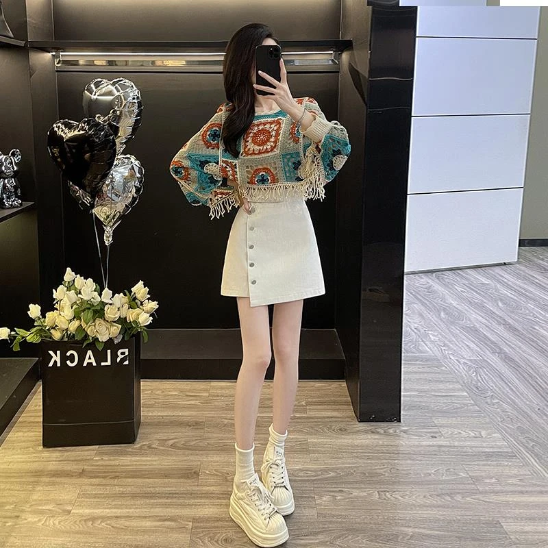 秋季穿搭一整套小香风休闲牛仔套装裙女秋冬减龄洋气短裙子两件套