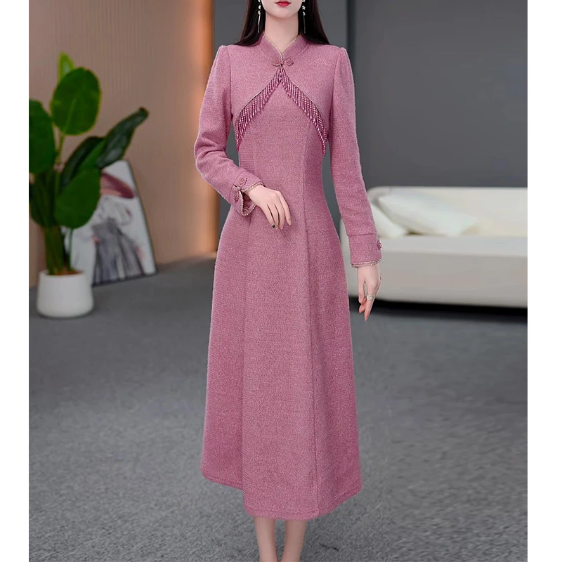 DBF-25A051AL 新中式轻奢改良旗袍洋气优雅气质加厚连衣裙M-5XL