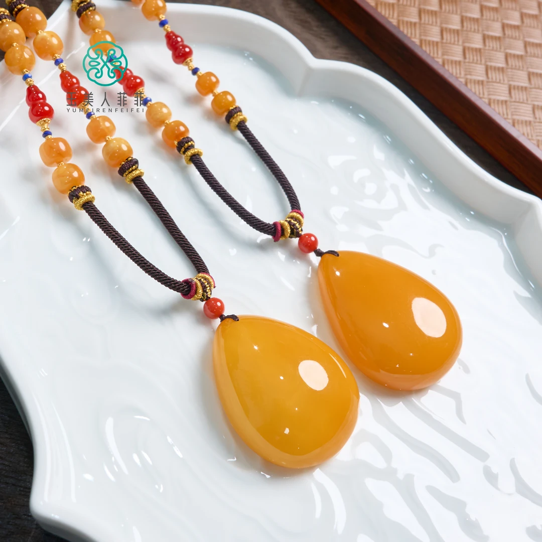 菲菲珠宝好*S925蜜蜡水滴吊坠-多样性发一