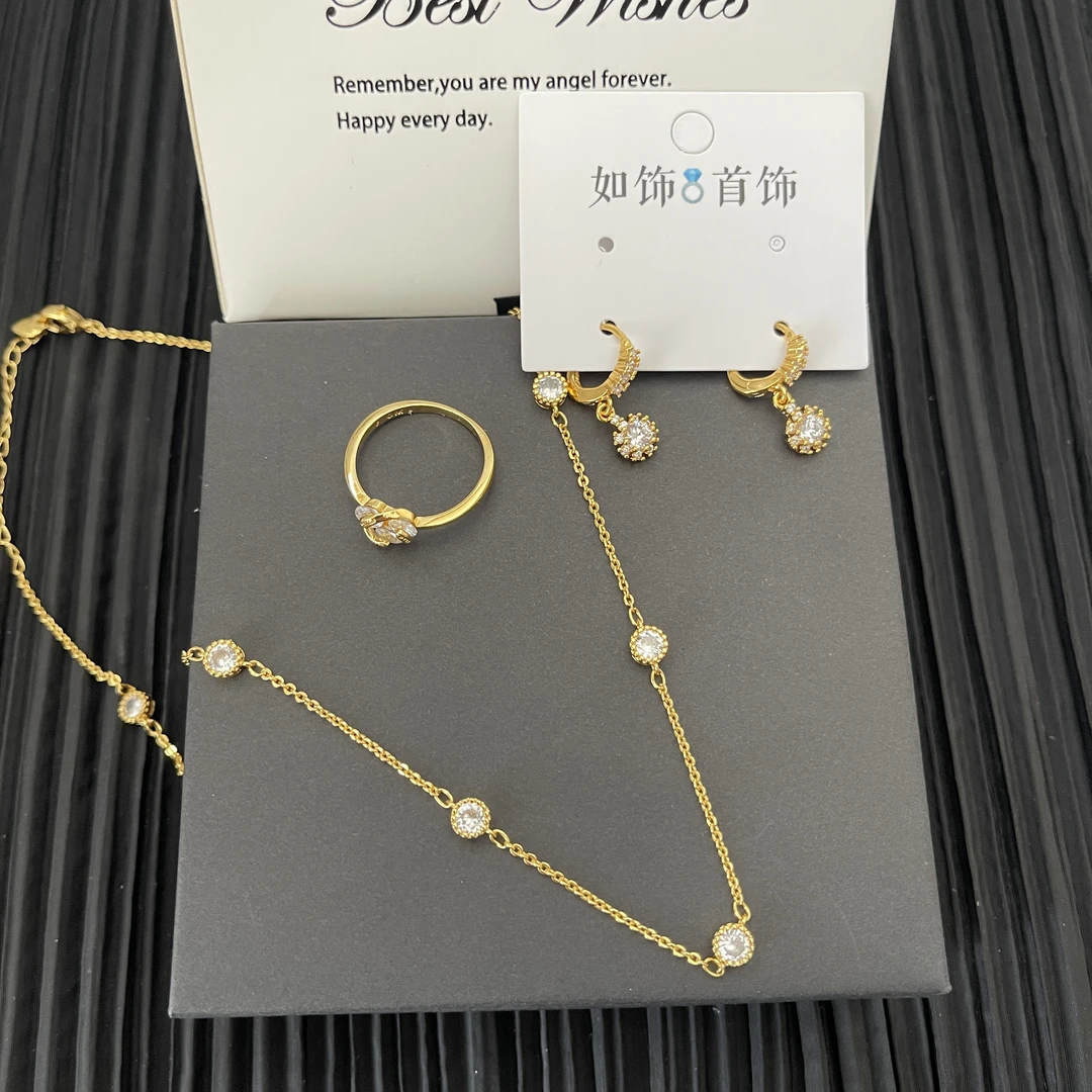 铜合金项链 如饰 圆形白色三件套套装时尚百搭简约气质