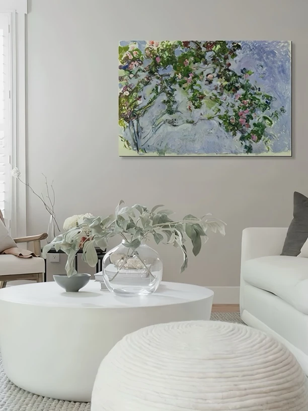 莫奈《玫瑰》法式复古现代轻奢餐客厅卧室浪漫装饰印象派墙挂油画