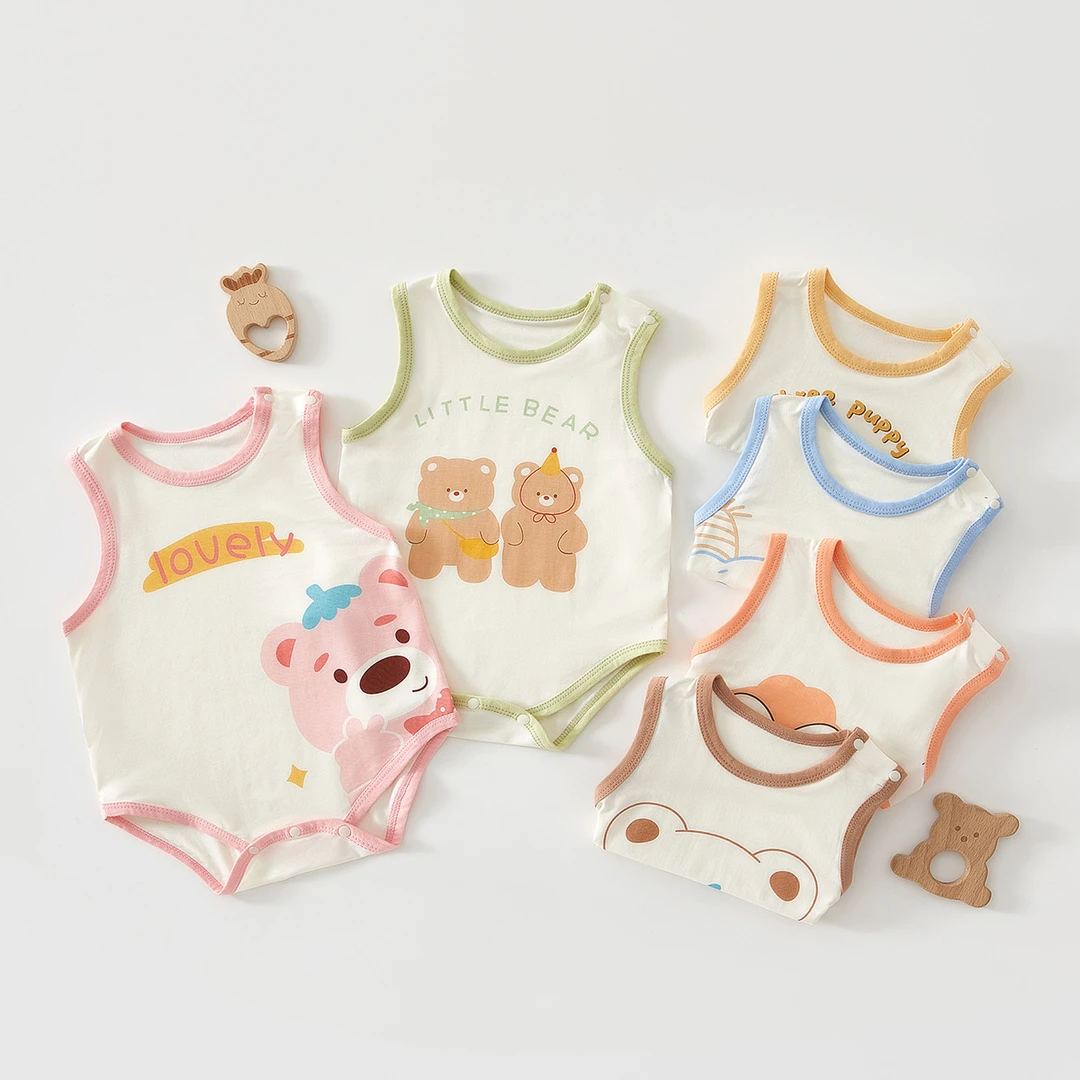 婴儿包屁衣背心夏季薄款新生儿三角哈衣吊带无袖连体衣透气哈衣服